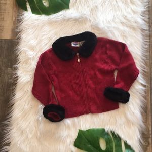 Vintage Girls Sweater Red Faux Fur Trim 3 T